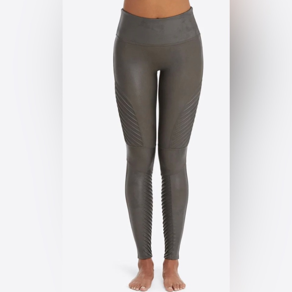 Spanx Grey/Gunmetal Faux Leather Moto Leggings